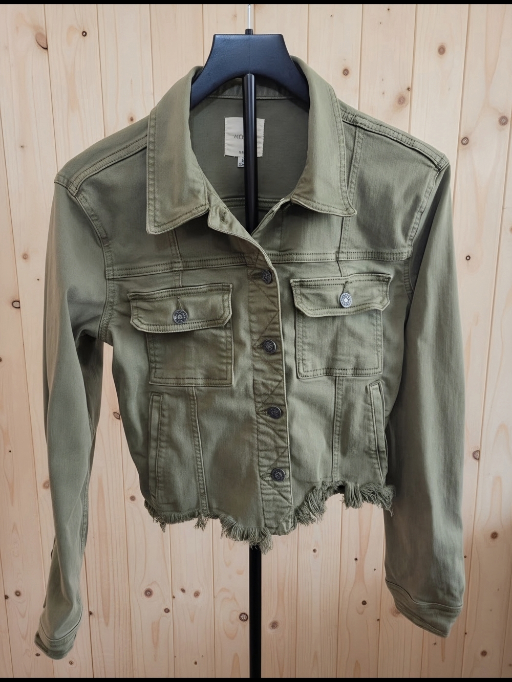 Olive Cropped Utility Jean Jacket (M)